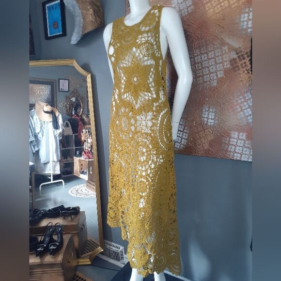Zara Mustard Crochet Midi Dress - Picture 11 of 12